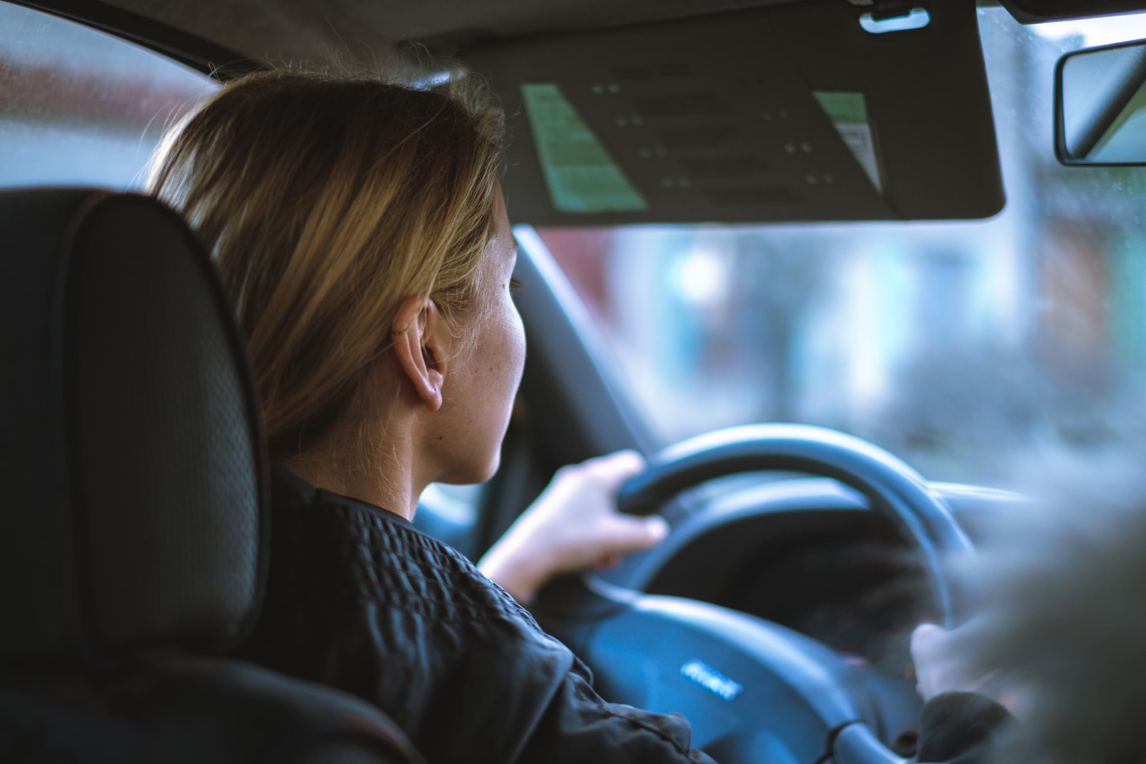 Driver approaching a signalized intersection